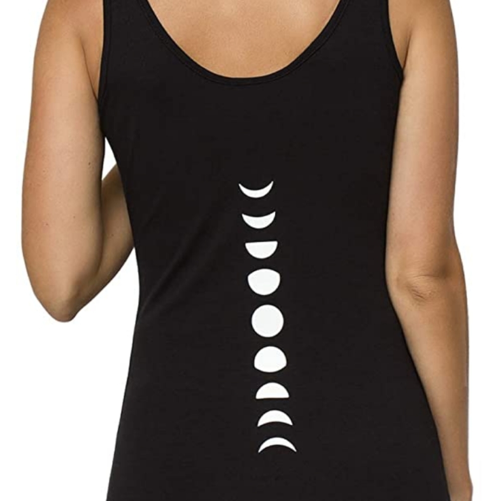 M/L Women's Black Tank Top With Moon Phases